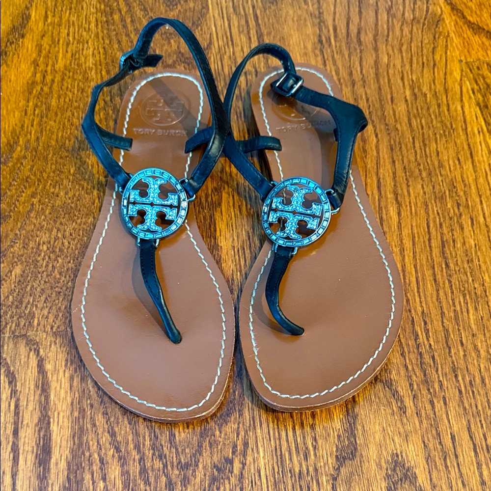 Tory Burch Black and Tan Jeweled Women's Sandals